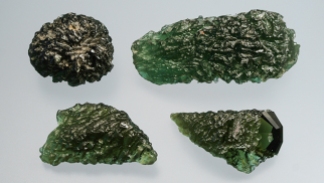 Real Moldavite samples - most are less than 100 grams